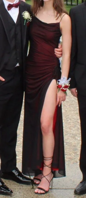 Prom Dress - Black mesh Over Red thumbnail 1