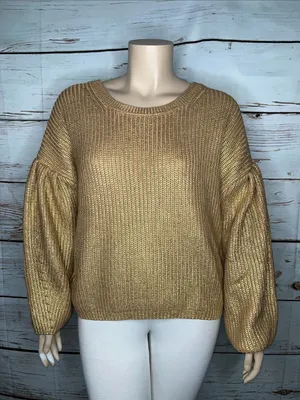 Kika Vargas NWT Size 1X Tan - Metallic Gold Open Back Tie Closure Sweater Top thumbnail 1