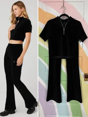 Alo Yoga Micro Corduroy Winter Break Set Mock Neck Quarter Zip & Pants ❤️🎀 thumbnail 2