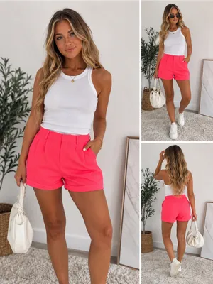 High-Rise Neon Pink Tailored Bermuda Shorts thumbnail 6