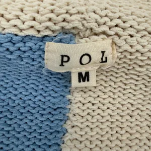 POL Blue Beige Patchwork Knit Hooded Button Cardigan Sweater Cozy Boho Size M thumbnail 7