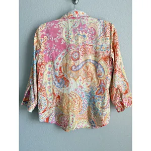 Lauren Ralph Lauren Colorful Paisley Shirt 3/4 Sleeve Preppy Coastal Size M thumbnail 10