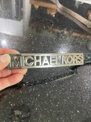 Michael Kors Black Quilted Silver MK Logo Buckle Belt Size Large thumbnail 14