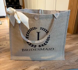 Brand new and custom made "J" Bridesmaid wedding tote bag with white bow thumbnail 1