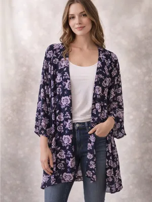 Billabong Floral Open Kimono Cardigan | Navy | Size M/L thumbnail 3