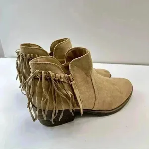 American‎ Eagle Boots Brown Tan Suede Fringed Side Zip Womens Size 9.5 thumbnail 3