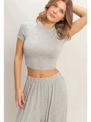 HYFVE Heather Gray Wide Leg Lounge Set Large 2 Piece Crop Top Pants thumbnail 2