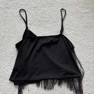 Black Metallic Shimmer Fringe Cami Tank Top XXL Festival coachella rave Goth Y2K thumbnail 5