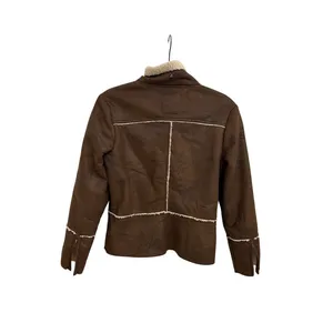 Prana Faux Leather Shearling Jacket Brown Cream Full Zip Women's Small thumbnail 3