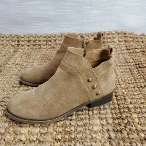 Franco Sarto Womens Booties Size 6 Beige Suede Studded Side Zip Almond Toe thumbnail 4