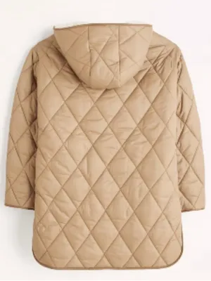 Abercrombie & Fitch Quilted Tan Puffer Jacket with White Sherpa Collar Sz Small thumbnail 2