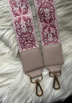 Adjustable Pink Embroidered Bag Strap with Gold Hardware thumbnail 1
