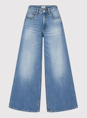ZARA Women Jeans Blue Denim Cropped High Rise Baggy Wide Leg Medium Wash Size 6 thumbnail 1