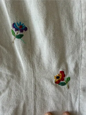 Vintage Sleeveless Embroidered Button-Front Cotton/Linen Top - Cream/Bei thumbnail 8