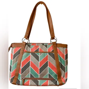 Kailo Chic Coral & Turquoise Chevron Fabric Laptop Organizer Bag Travel Tote thumbnail 6