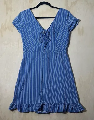 Hollister California Blue White Stripe Stretch Dress Size‎ Large thumbnail 1