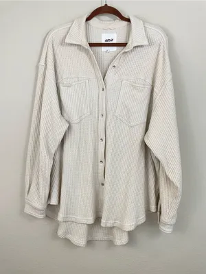 Aerie Anytime Fave‎ Waffle Shirt Cabe Batter Oversized Shacket Size Large thumbnail 3