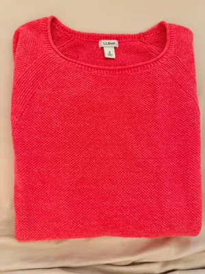 LL Bean Red Textured Knit Long Sleeve Button Cuff Crew Neck Sweater Medium thumbnail 4