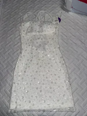 short white dress with sequins thumbnail 1