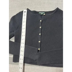 Wild Fable Black Ribbed Button Up Cropped‎ Cardigan Sweater Womens Small thumbnail 3
