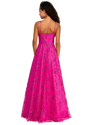 B Darlin Floral Glitter Sweetheart Sleeveless Gown Dress Fuschia Pink 7/8 thumbnail 6