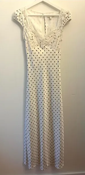 Thirty Thirty White Polka Dot Lace Trim Maxi Dress Size Small thumbnail 1