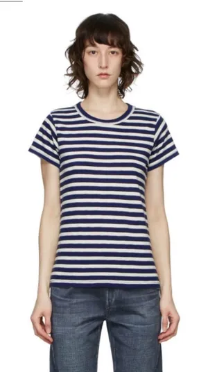 rag & bone Navy and White Striped Crew Neck Tee thumbnail 1