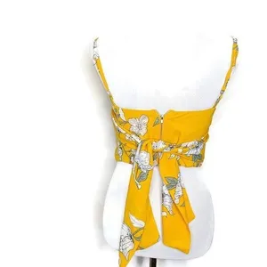 Goodnight Macaroon Boho Tropical Resort Drape Accent Tie Camisole Crop Top S Yellow Floral‎ White thumbnail 4