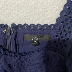 Lulus Navy Blue Holiday Sleeveless Trimmed Embroidered‎ Asymmetric Dress Sz M thumbnail 17
