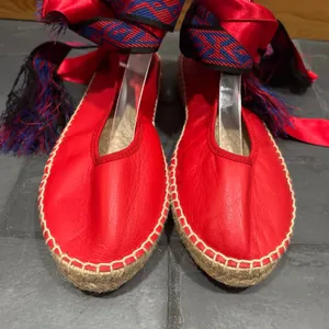 Free People Maya Red Leather Espadrille with Ribbon Ankle Ties - size 39, US 8.5 thumbnail 3
