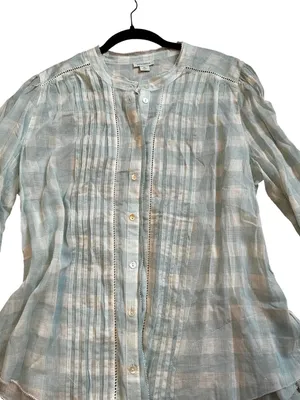 Sundance Cotton Blouse Mint Green & Cream Gingham Cottagecore Shabby Chic XL thumbnail 7