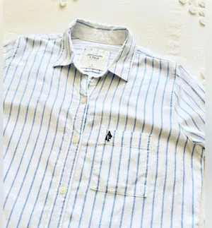Abercrombie Vintage Y2K Striped Linen Button Up Shirt - White/Blue - S thumbnail 7