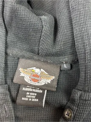 Harley Davidson Womens Thermal Hoodie Black Rhinestone Henley Waffle Knit Large thumbnail 4