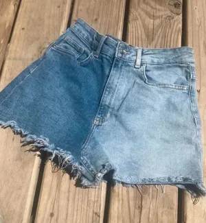 H&M High Rise two toned cut off Denim short size 6 Casual Festival Country #1200 thumbnail 1