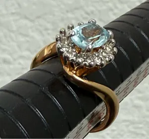 Vintage 18KGE Aquamarine Blue Topaz CZ Ring Size 7 3g. thumbnail 14