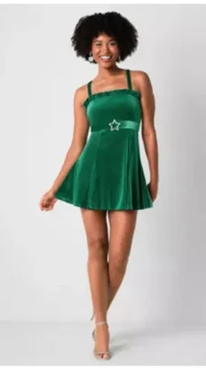 NEW Y2K Johnny Wujek Evergreen Velvet Mini Prom Dress Size M thumbnail 1