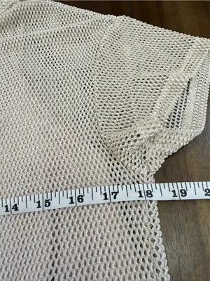 Elodie Mesh Knit Crop Top Beige Shiny Shimmer Overlay Short Sleeve Size S thumbnail 7
