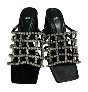 Zara Black Rhinestone Embellished Women's Sandals NWOT thumbnail 1