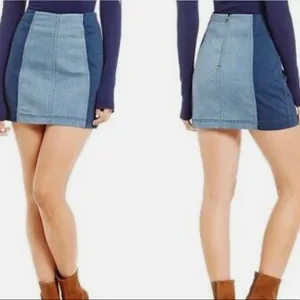 Free People Womens Size 8 Blue Two Toned Modern Femme Color Block Mini‎ Skirt thumbnail 2