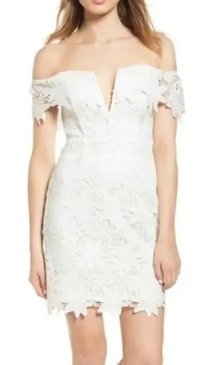 ASTR the Label Size L Daniela White Floral Lace Off Shoulder Mini Dress‎ Womens thumbnail 1