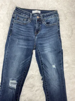 Vervet Denim High Rise Distressed Skinny Jeans Size 24 Raw Hem Blue Stretch thumbnail 3