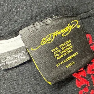 Ed Hardy Christian Audigier Black Red Embroidered Zip‎ Hoodie Skull Dagger L thumbnail 7