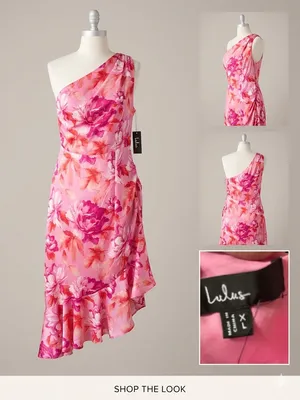 Lulu's Pink & Coral Floral One-Shoulder Midi Dress thumbnail 2