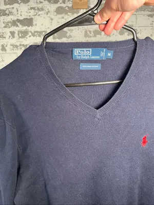 Polo by Ralph Lauren | mens vneck pima cotton blue sweater thumbnail 2