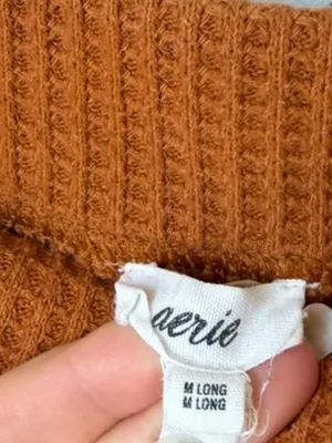 Aerie Orange Waffle Knit Wide Leg Pants Women's Medium Long thumbnail 3