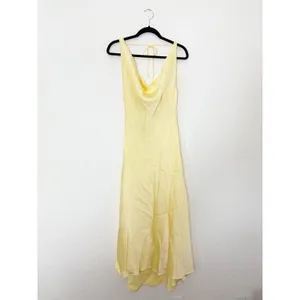 Zara Butter Yellow Satin Cowl Neck Midi Slip Dress Size Large Cocktail Wedding thumbnail 4