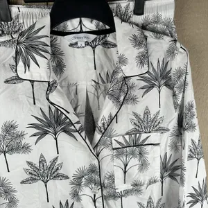 The Company Store Pajama Set Women Medium Black White Tropical Leaf Poplin PJ thumbnail 2
