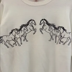 Philosophy White Crewneck Sweater with chocolate brown Horse Embroidery thumbnail 3