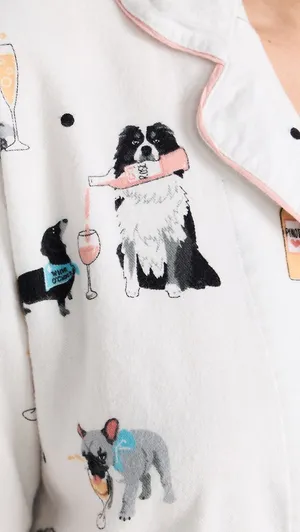 P. J. Salvage Ivory Puppy Print Flannel Long Sleeve Pajama Top and Headband Set thumbnail 4