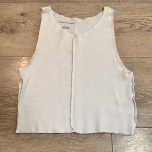 American‎ Eagle White Mixed Texture Waffle Pointelle Cropped Tank Top Medium M thumbnail 1